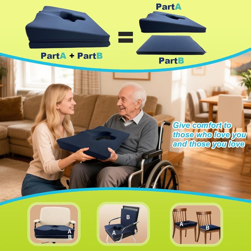 FoKon Gel Wheelchair Seat Cushion,Bed Sore Cushions for Butt,Sciatica,Coccyx,Pressure Sore & Ulcer Pain Relief Butt Pillow for Office Chair,Removable&Washable (Thickened&Support-Enhanced Set Blue) - Image 4